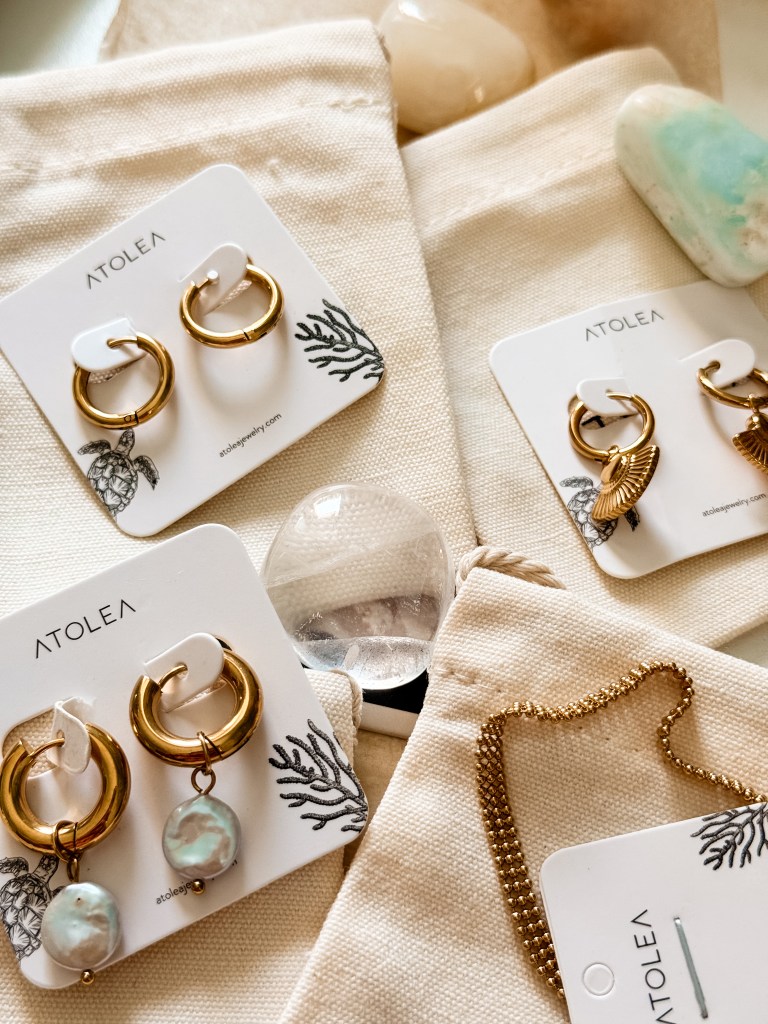 Atolea gold plated waterproof earrings haul